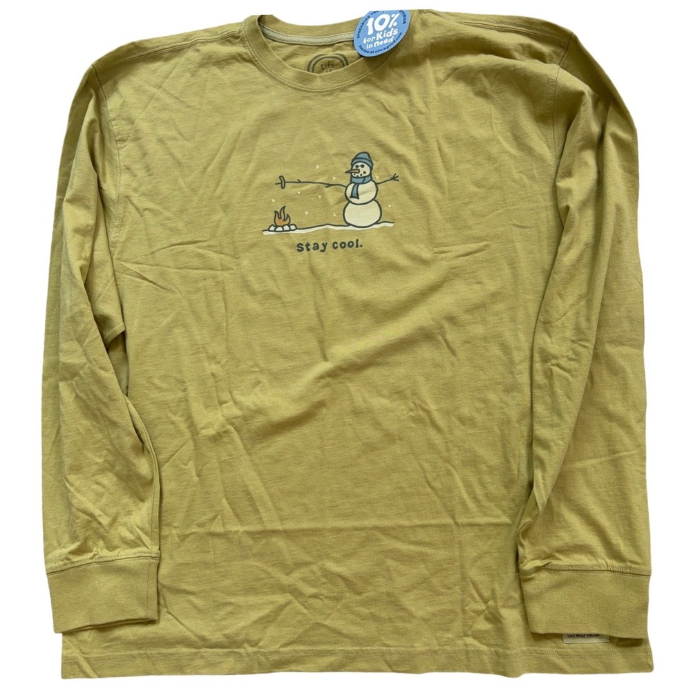 Life is Good Mens Crusher LS Stay Cool Snowman Graphic Tee XL Yellow Green NEW